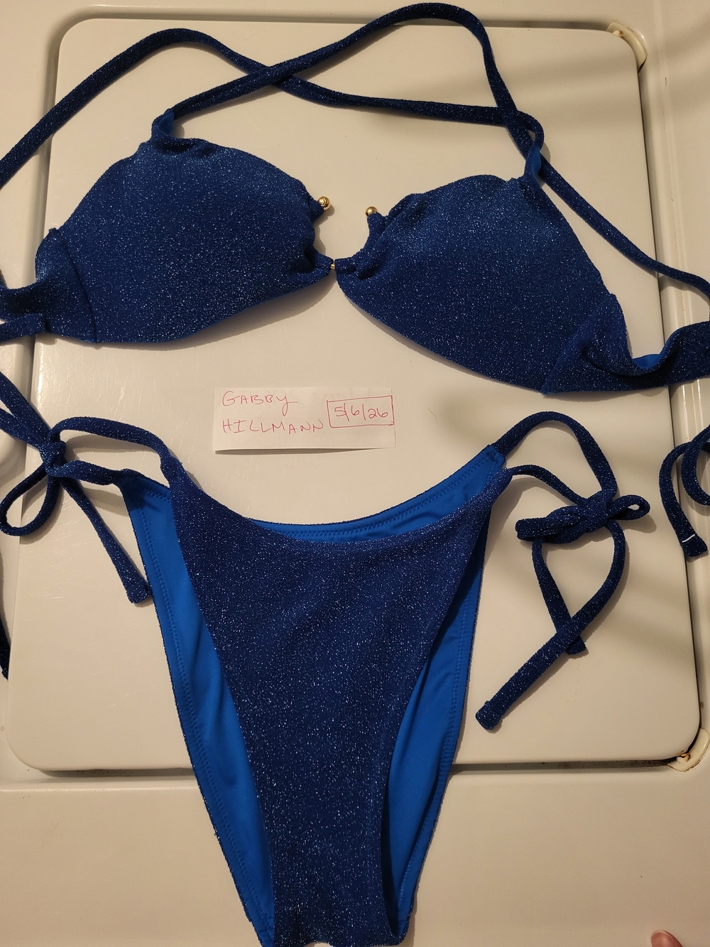 NWOT Victoria's Secret Sparkly Royal Bikini Swim Set, Size Medium Top & Bottoms